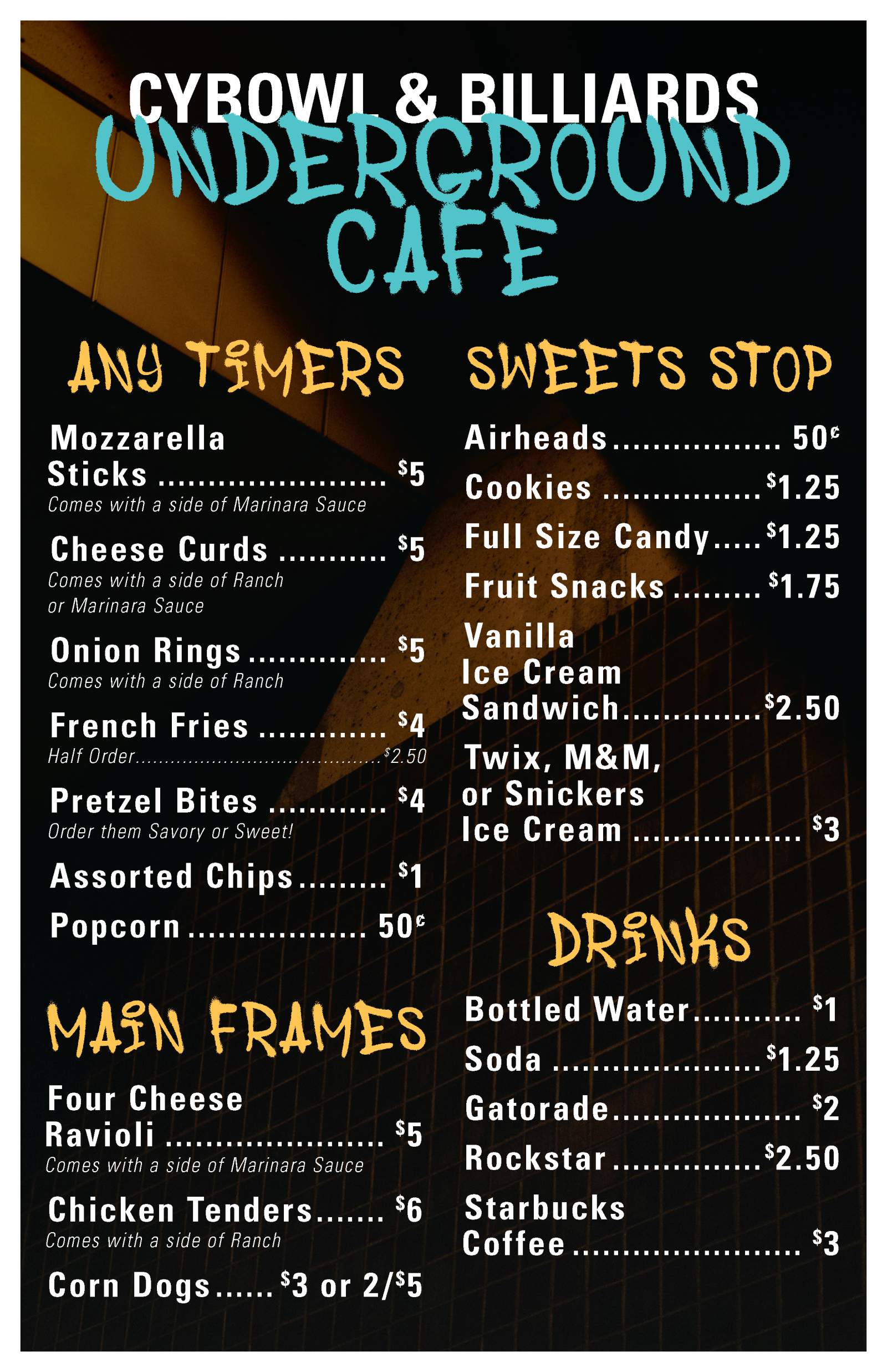 An image of the Underground Cafe Menu